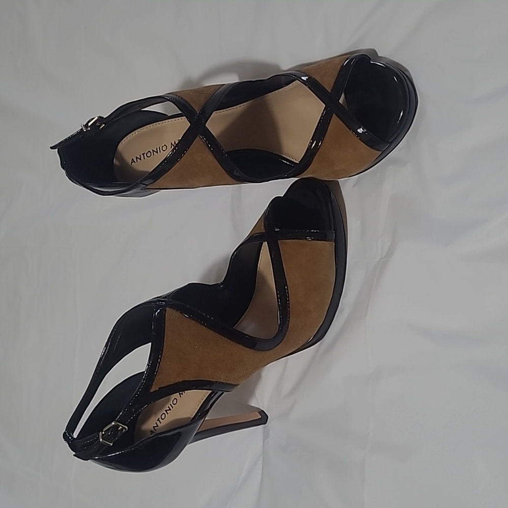Antonio Melani black with brown suede heels size 7M